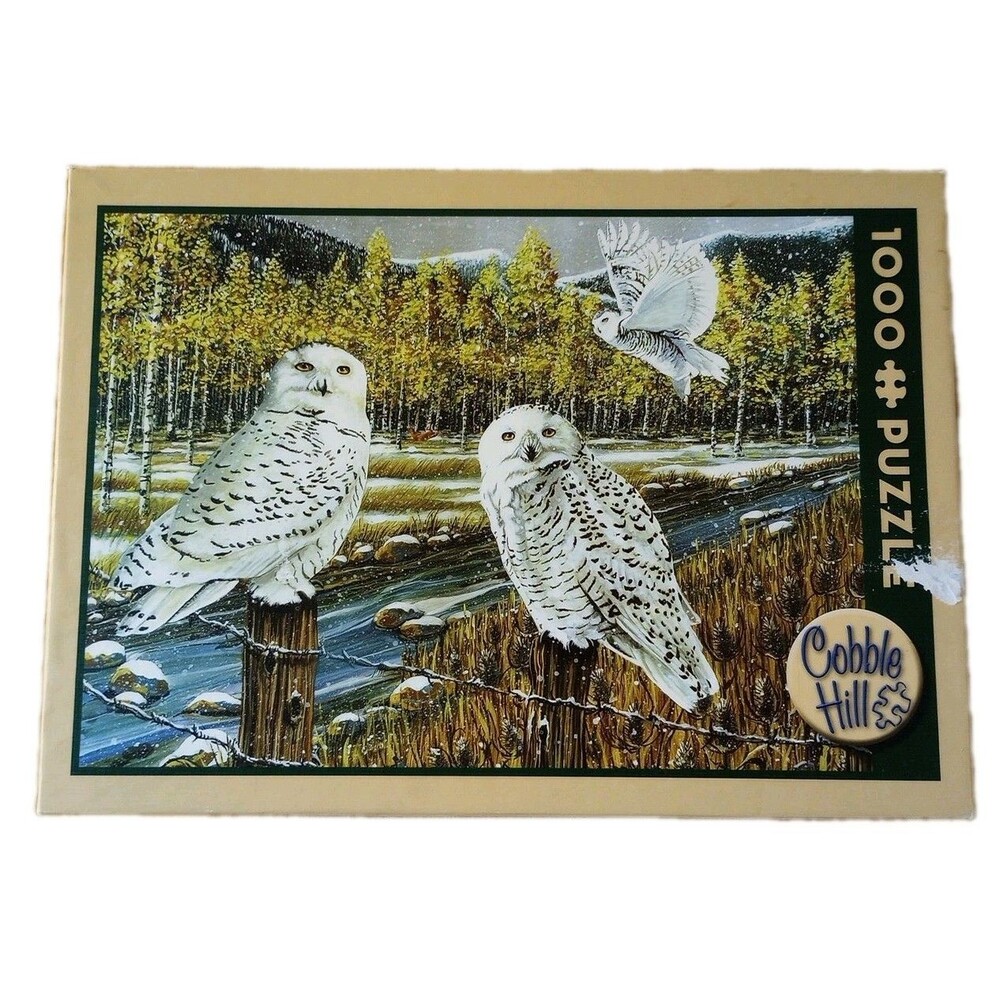 Cobble Hill SNOWY OWL GATHERING Jigsaw Puzzle 1000 Pcs COMPLETE Trees Snow